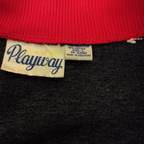 PLAYWAY Vintage Men's L Track Jacket Red‎ Blue Zip Pockets Striped Long Sleeve - Picture 9 of 14